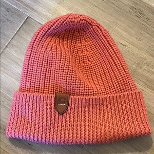 Coach unisex rib-knit 100% wool beanie hat pink/coral One Size Leather Monogram